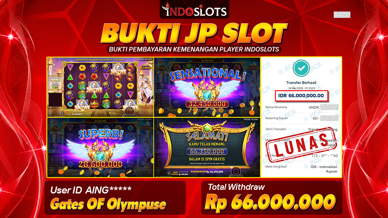 Bukti Jackpot Gates Of Olympus Di Indoslots : Rp 66 Juta Lunas !