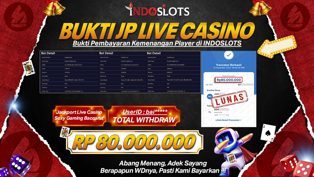 Baic**** Baru Duduk di Meja Sexy Gaming Baccarat INDOSLOTS, Langsung Tarik Rp 80 Juta