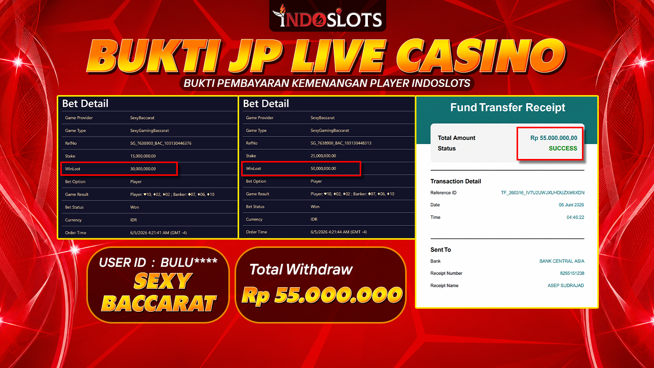 Bulu**** Menang Beruntun Di Sexy Baccarat Indoslots, Slip Wd Tercetak Rp 55 Juta