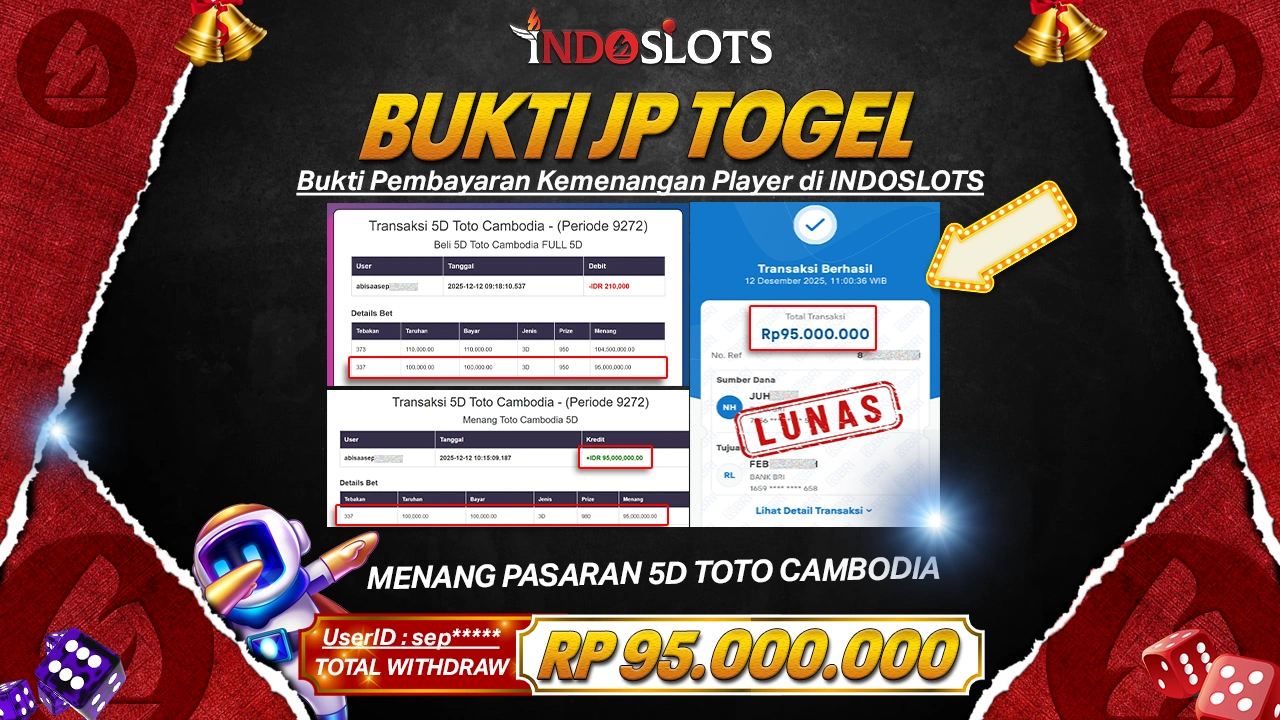 Taruhan Angka 5D Toto Cambodia Di Indoslots Nggak Sia-Sia, Sept**** Tarik Rp 95 Juta