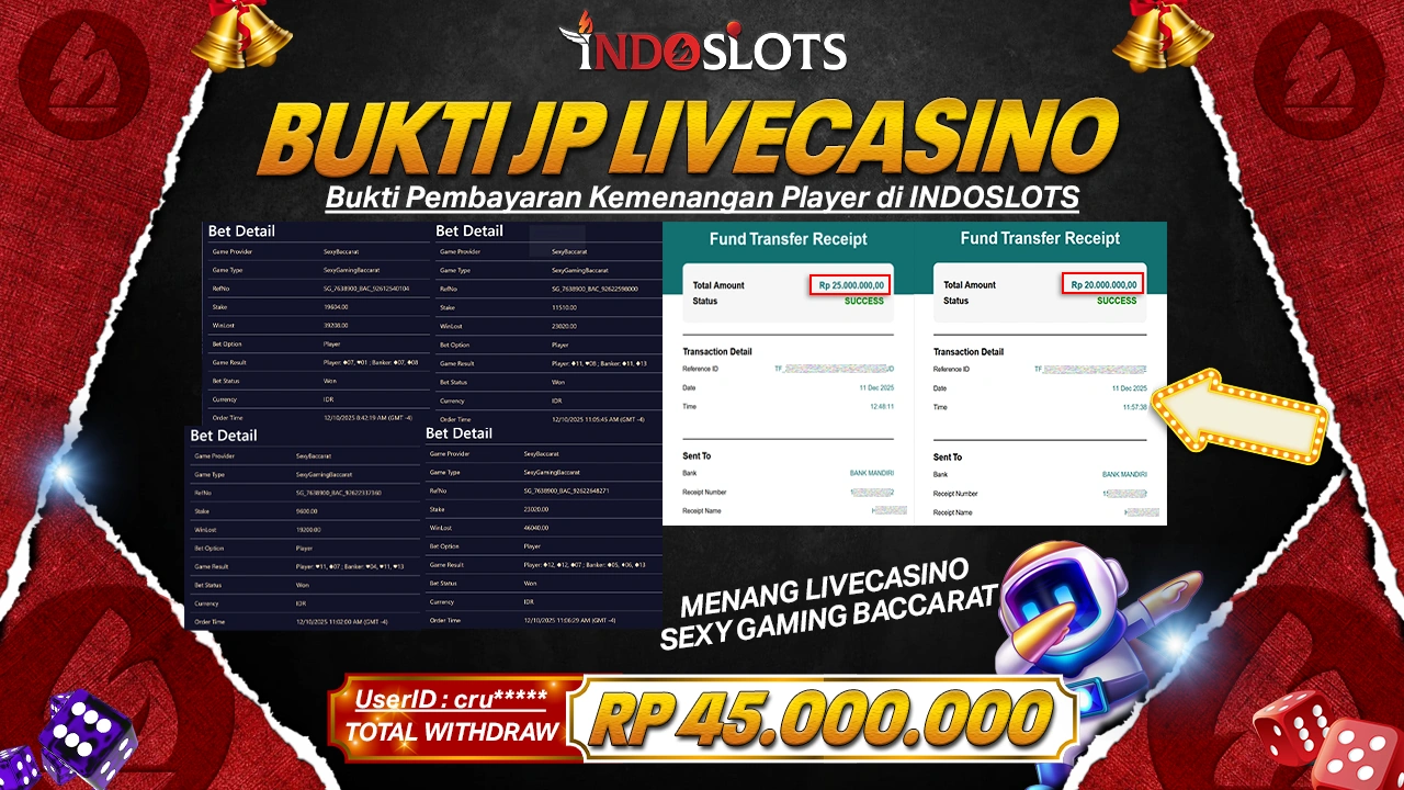 Rp 45 Juta Cair dari Live Casino INDOSLOTS, Cruc**** Cabut Manis