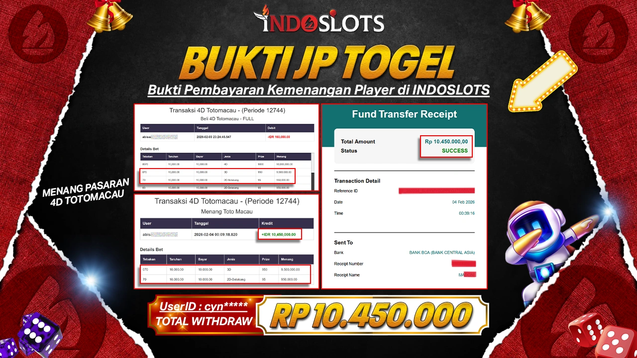 Rp 10,45 Juta Dari Angka Jitu Cynt**** Di 4D Toto Macau Indoslots