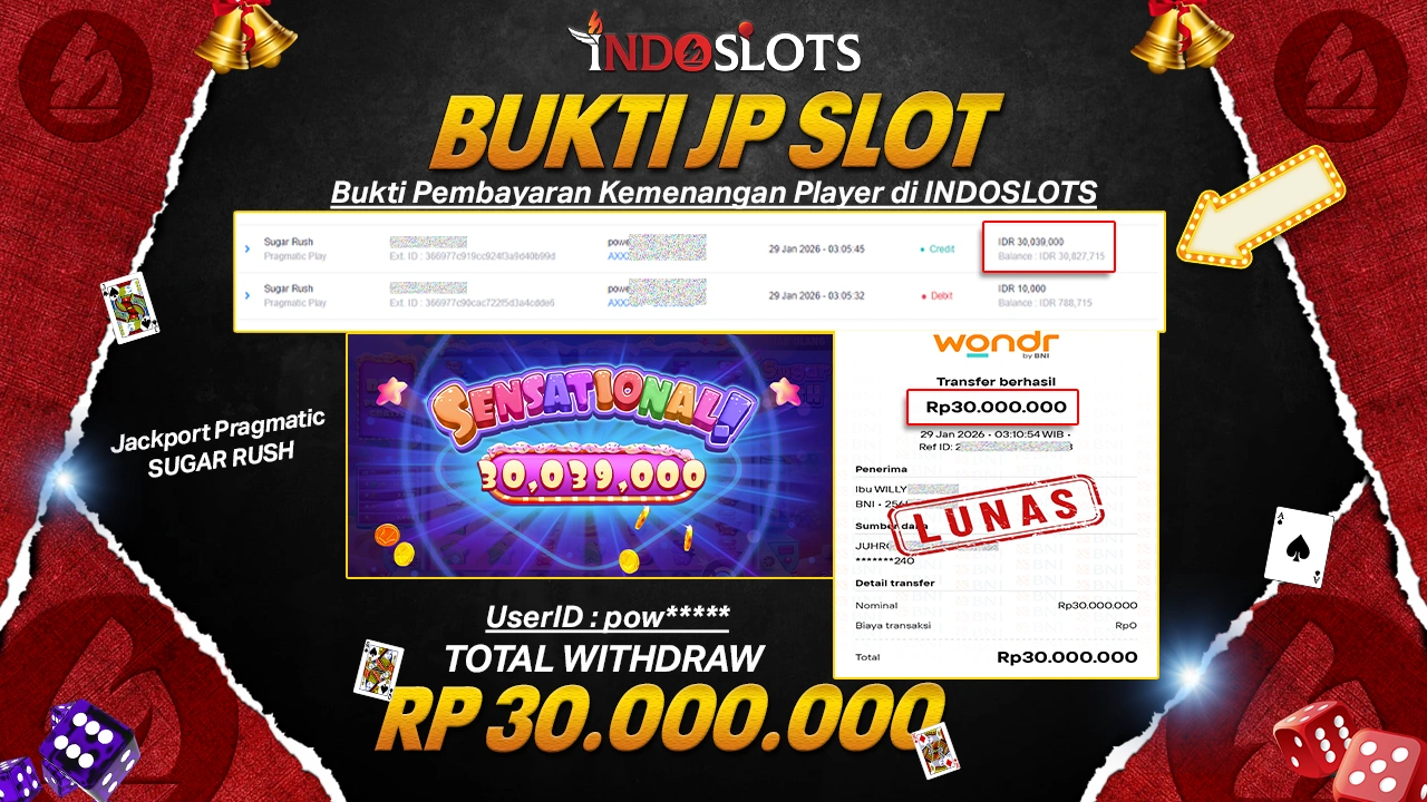 Sugar Rush Di Indoslots Buka Pintu Jp, Powe**** Bawa Pulang Rp 30 Juta