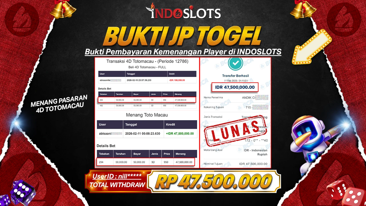 Pasang Santai Di 4D Toto Macau Indoslots, Slip Nill**** Tertulis Rp 47,5 Juta