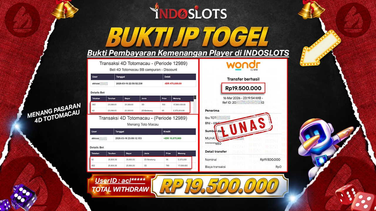 Racikan Nomor Aclm**** Di 4D Toto Macau Indoslots Jepe Rp 19,5 Juta