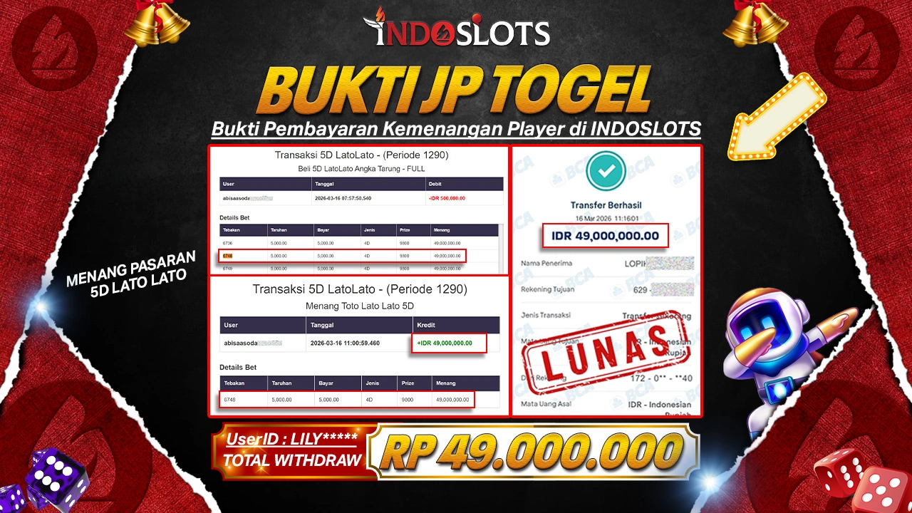 Taruhan Angka 5D Lato Lato Di Indoslots Nggak Sia-Sia, Lily**** Tarik Rp 49 Juta